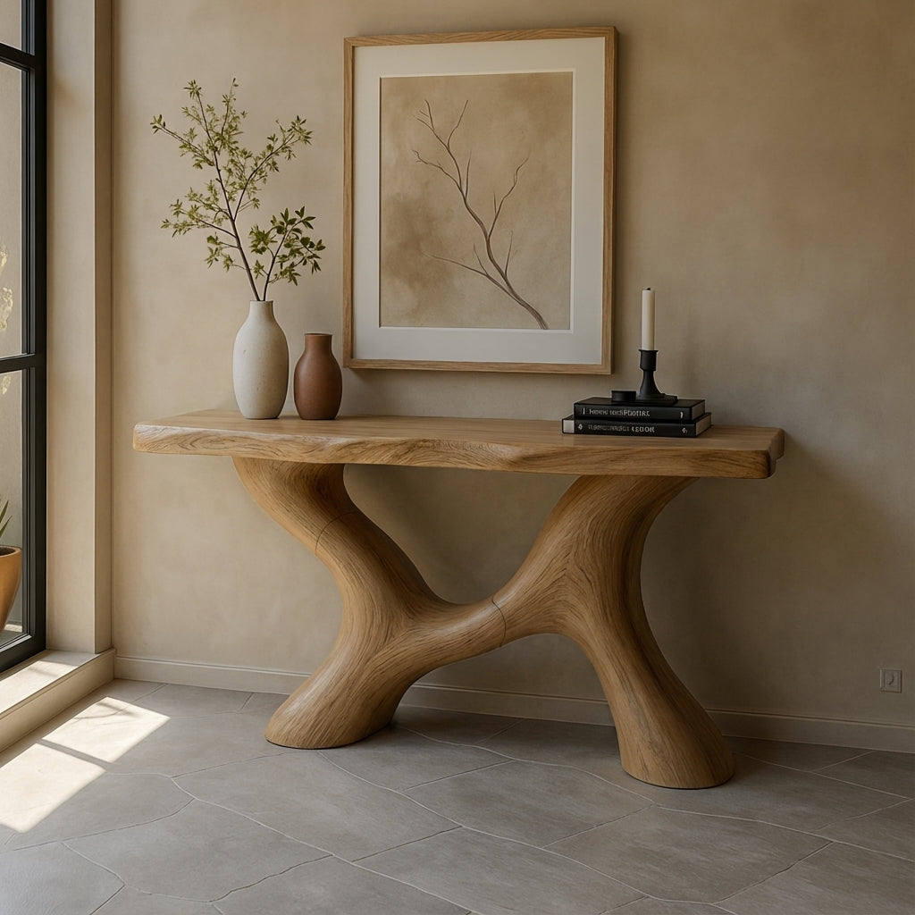 Japandi Organic Console Table – Handmade Live Edge Solid Wood Console