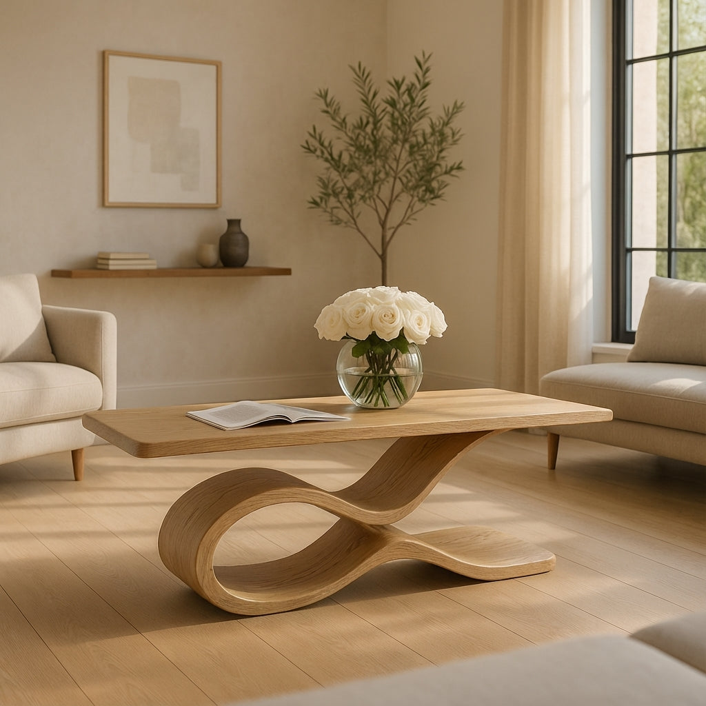 Sculptural Wave Coffee Table – Modern Luxury Solid Wood Centerpiece