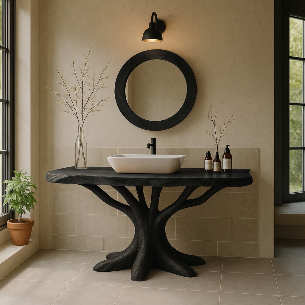 Organic Tree-Root Solid Wood Bathroom Vanity – Luxury Handcrafted Design