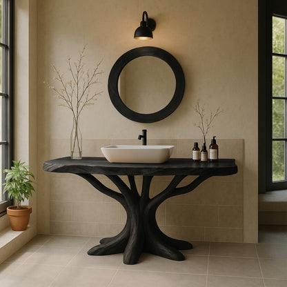Organic Tree-Root Solid Wood Bathroom Vanity – Luxury Handcrafted Design