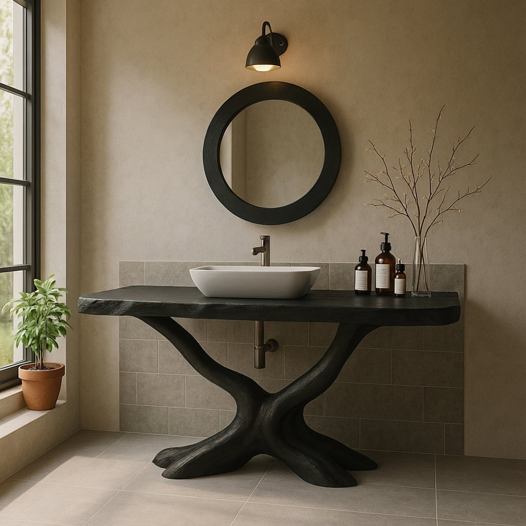 Organic Y-Root Solid Wood Bathroom Vanity – Luxury Handcrafted Design