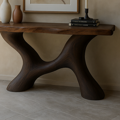 Japandi Organic Console Table – Handmade Live Edge Solid Wood Console