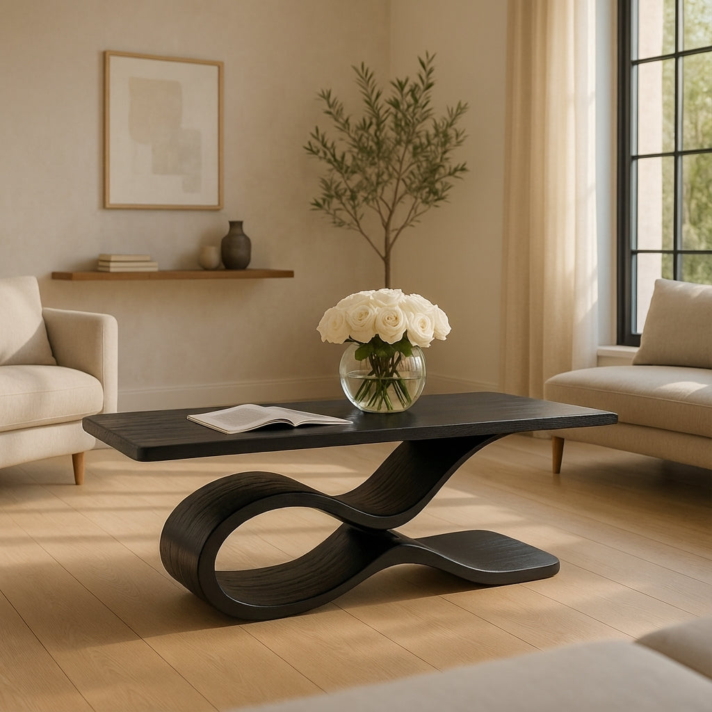 Sculptural Wave Coffee Table – Modern Luxury Solid Wood Centerpiece