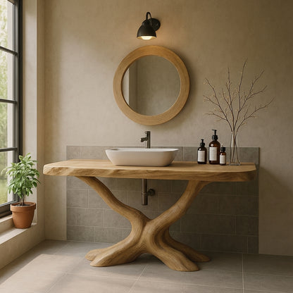 Organic Y-Root Solid Wood Bathroom Vanity – Luxury Handcrafted Design