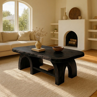 Handcrafted Solid Wood Coffee Table with Sculpted Arch Base