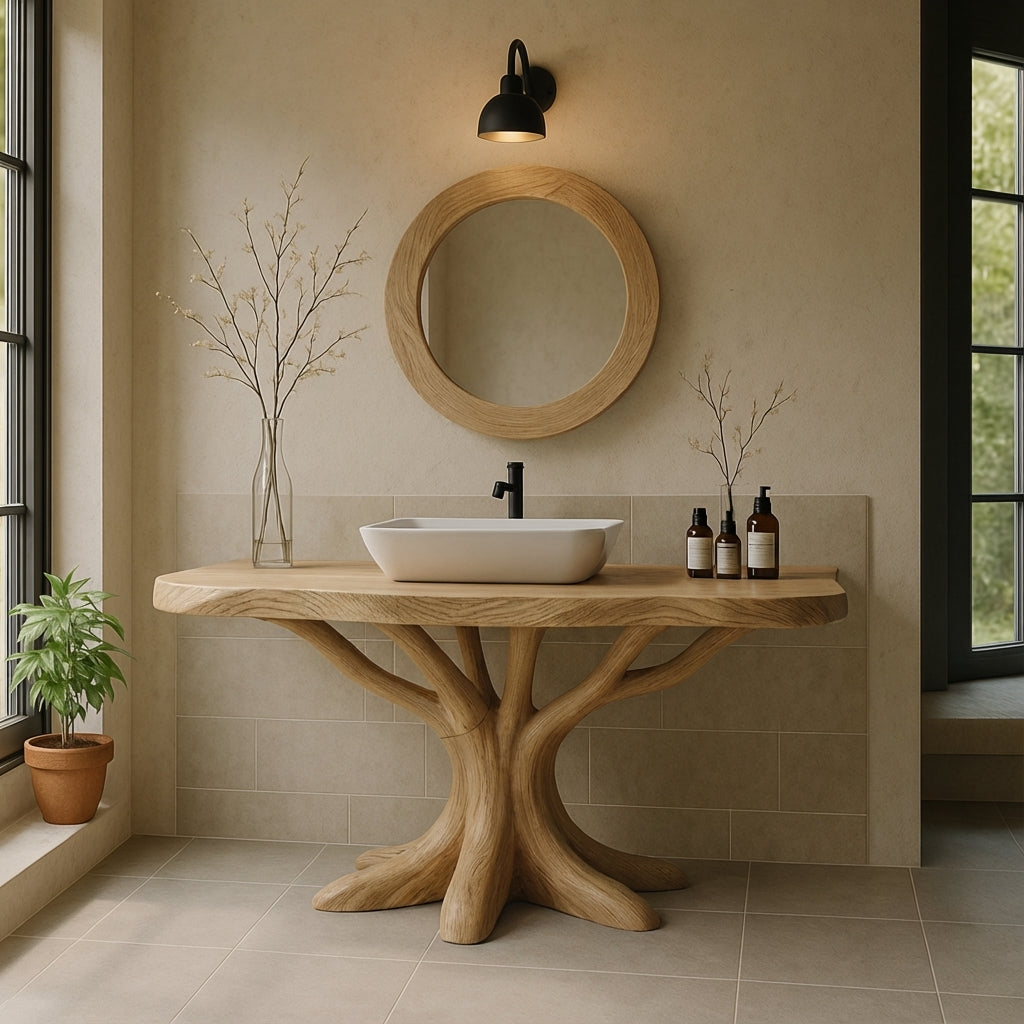 Organic Tree-Root Solid Wood Bathroom Vanity – Luxury Handcrafted Design