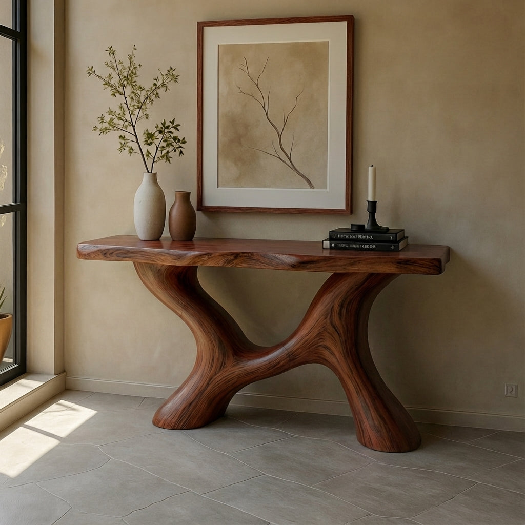 Japandi Organic Console Table – Handmade Live Edge Solid Wood Console