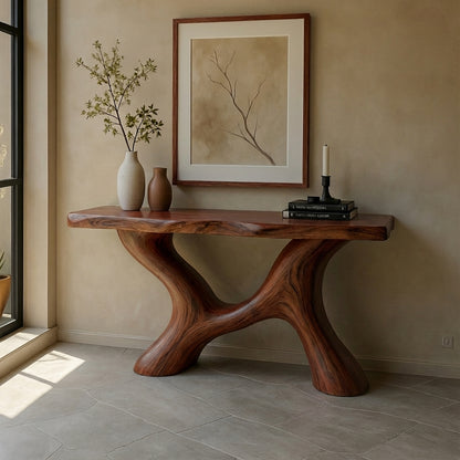 Japandi Organic Console Table – Handmade Live Edge Solid Wood Console