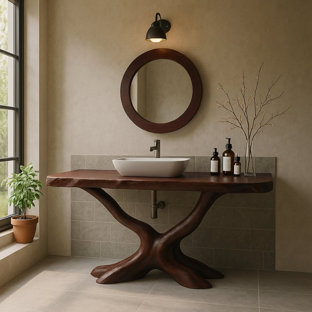 Organic Y-Root Solid Wood Bathroom Vanity – Luxury Handcrafted Design