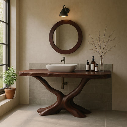Organic Y-Root Solid Wood Bathroom Vanity – Luxury Handcrafted Design