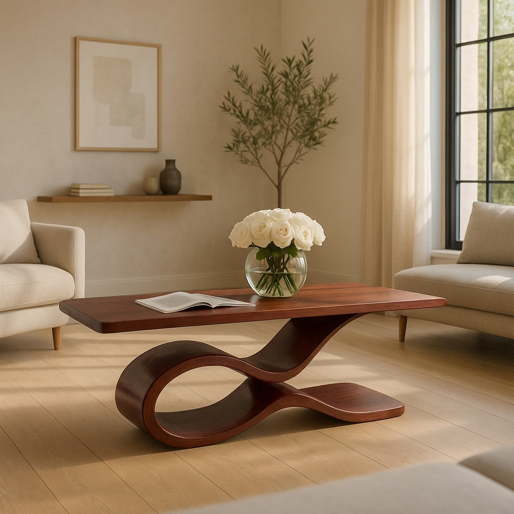 Sculptural Wave Coffee Table – Modern Luxury Solid Wood Centerpiece