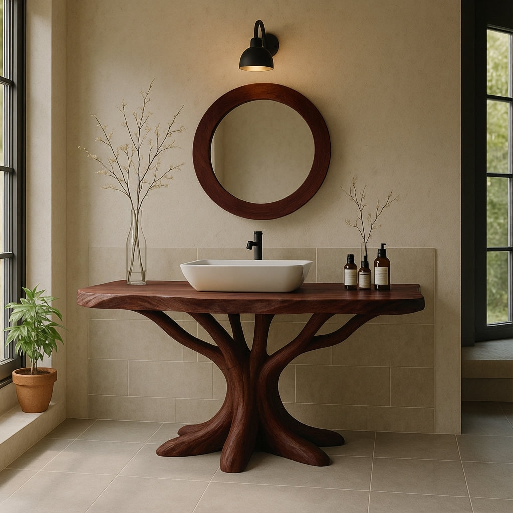 Organic Tree-Root Solid Wood Bathroom Vanity – Luxury Handcrafted Design