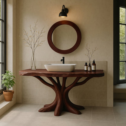 Organic Tree-Root Solid Wood Bathroom Vanity – Luxury Handcrafted Design