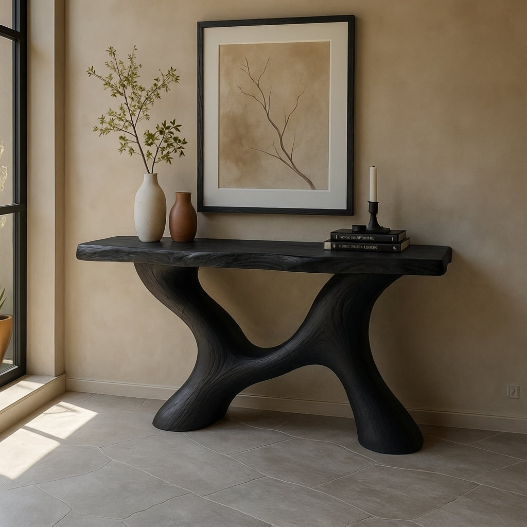 Japandi Organic Console Table – Handmade Live Edge Solid Wood Console