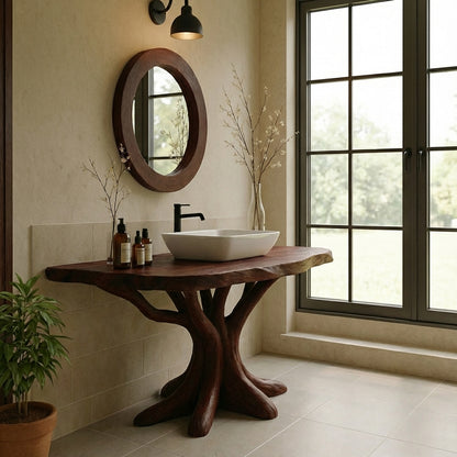 Organic Tree-Root Solid Wood Bathroom Vanity – Luxury Handcrafted Design