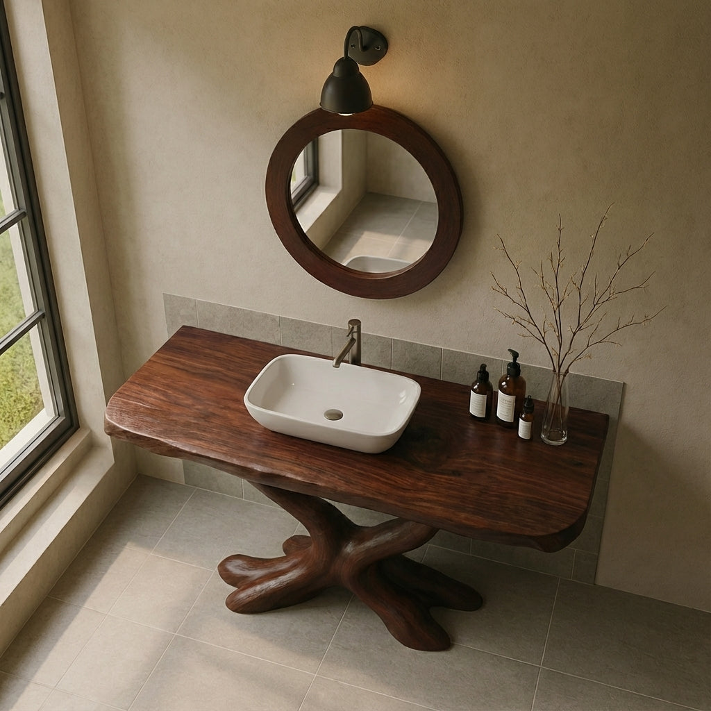 Organic Y-Root Solid Wood Bathroom Vanity – Luxury Handcrafted Design