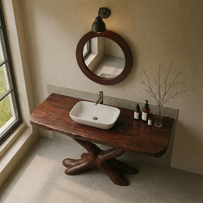 Organic Y-Root Solid Wood Bathroom Vanity – Luxury Handcrafted Design