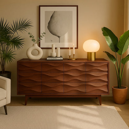 Modern Solid-Wood Sideboard with 3D Wave Doors