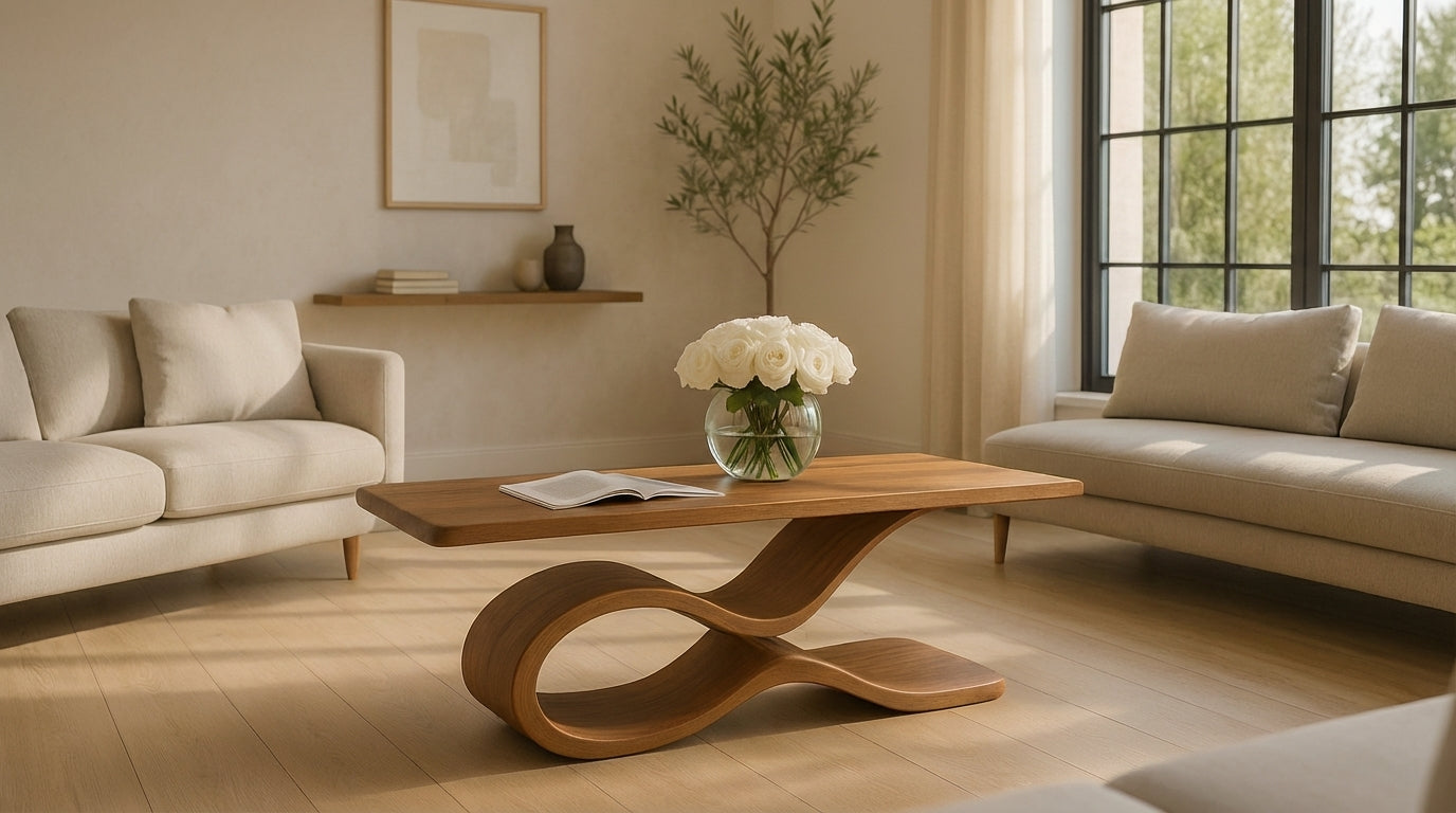 Sculptural Wave Coffee Table – Modern Luxury Solid Wood Centerpiece