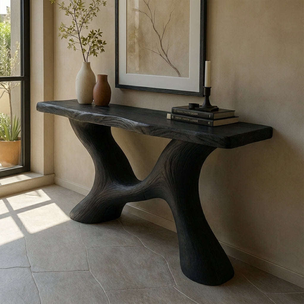 Japandi Organic Console Table – Handmade Live Edge Solid Wood Console