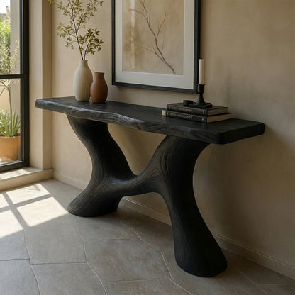 Japandi Organic Console Table – Handmade Live Edge Solid Wood Console