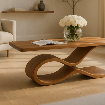 Sculptural Wave Coffee Table – Modern Luxury Solid Wood Centerpiece