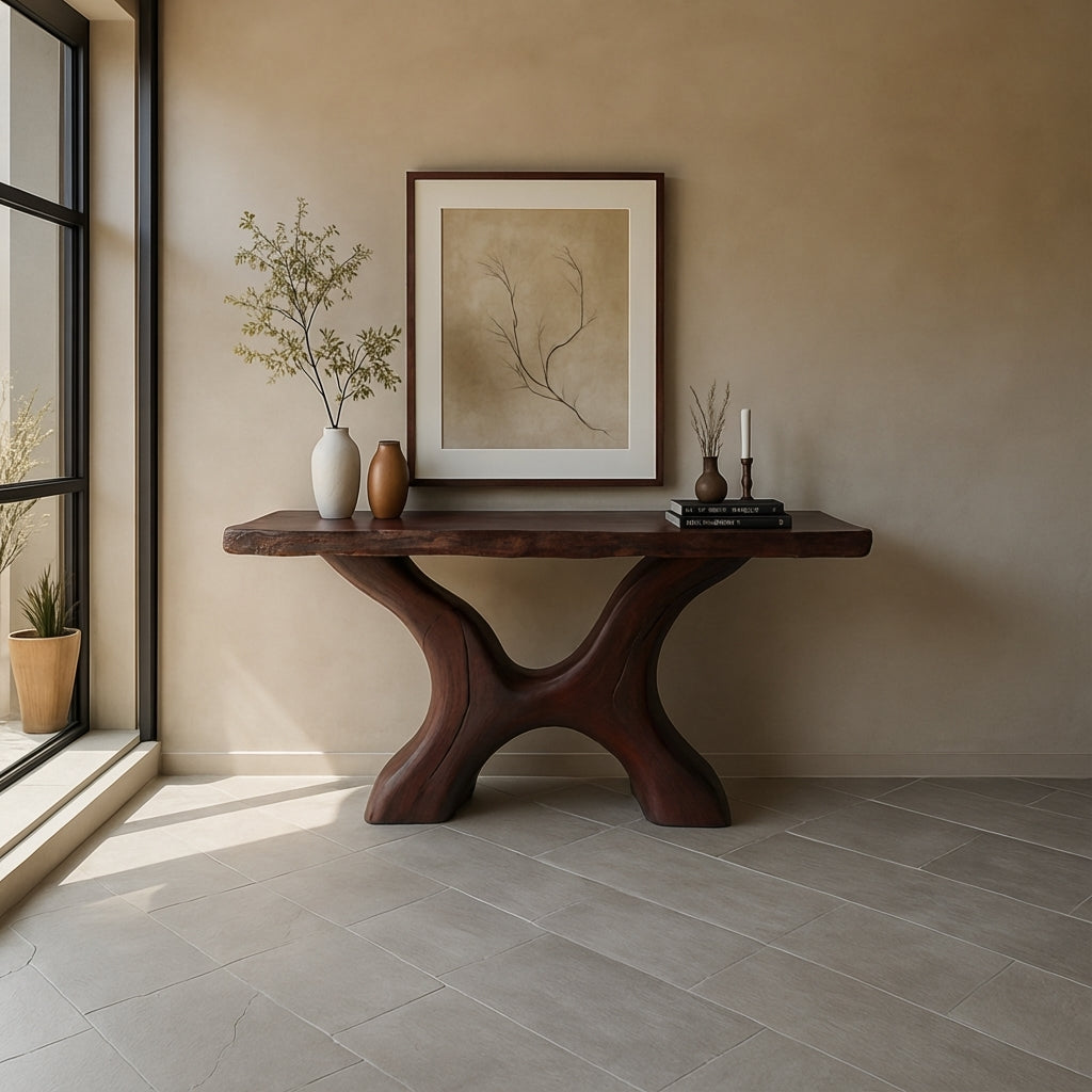 Organic Sculptural Console Table – Handmade Live Edge Solid Wood Console