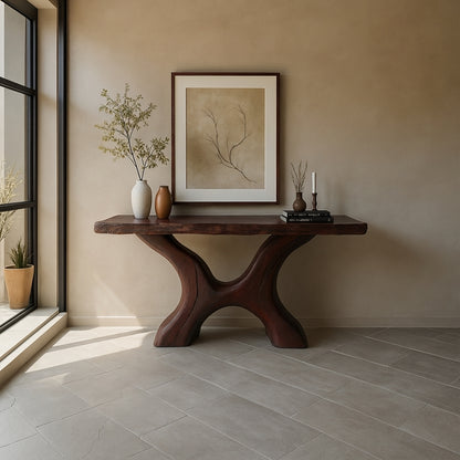 Organic Sculptural Console Table – Handmade Live Edge Solid Wood Console