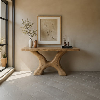 Organic Sculptural Console Table – Handmade Live Edge Solid Wood Console