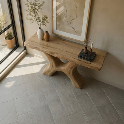 Organic Sculptural Console Table – Handmade Live Edge Solid Wood Console