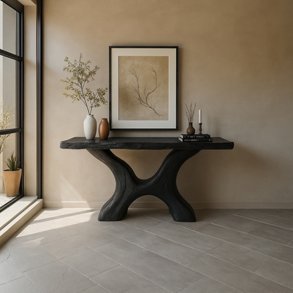 Organic Sculptural Console Table – Handmade Live Edge Solid Wood Console