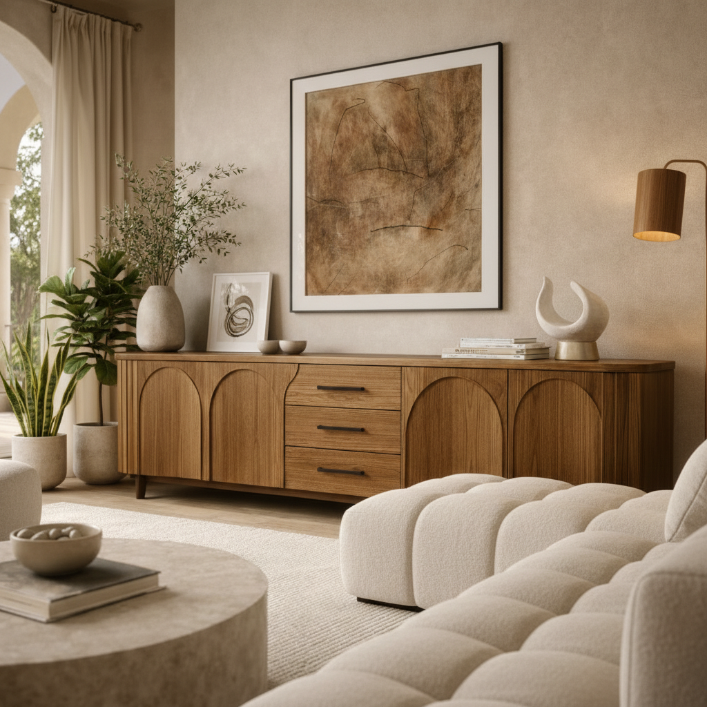 Luxury Solid Wood Sideboard Cabinet – Sculpted Arch Design for Modern Interiors
