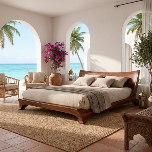 Sculptural Solid Wood Bed – Wave-Inspired Elegance for Luxury Bedrooms