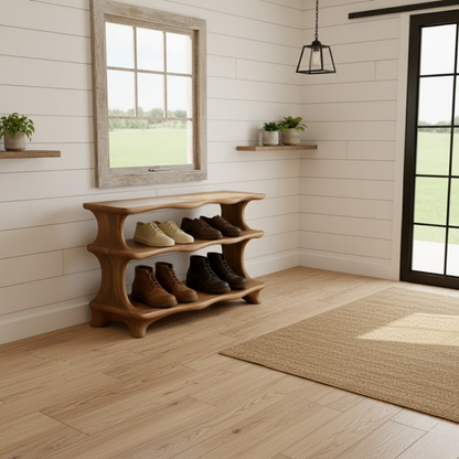 Handcrafted Flow-Form Shoe Shelf Featuring Rounded Fluid Contours
