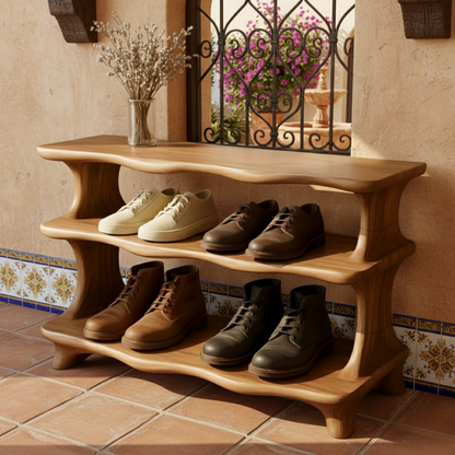 Handcrafted Flow-Form Shoe Shelf Featuring Rounded Fluid Contours