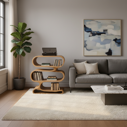 Organic Loop-Form Solid Wood Turntable Cabinet with Layered Vinyl Storage
