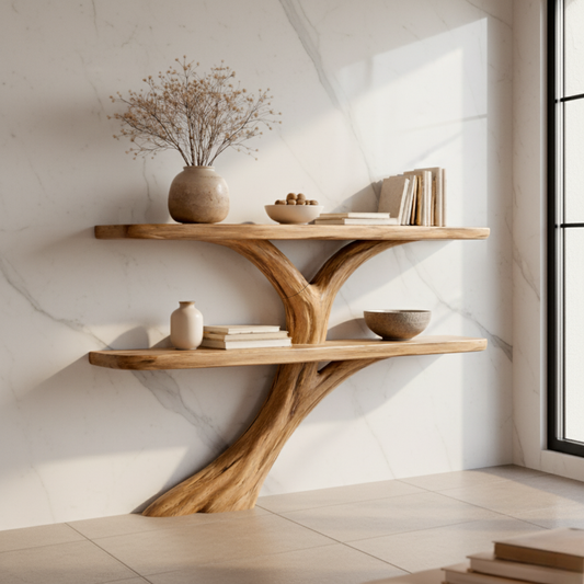 Modern Rustic Solid Wood Console Table – Live Edge Sculptural Design