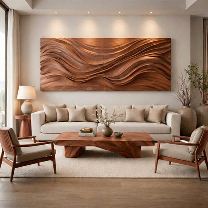 Hand-Carved Sculptural Wooden Wall Art – Luxury Organic Modern Statement Piece