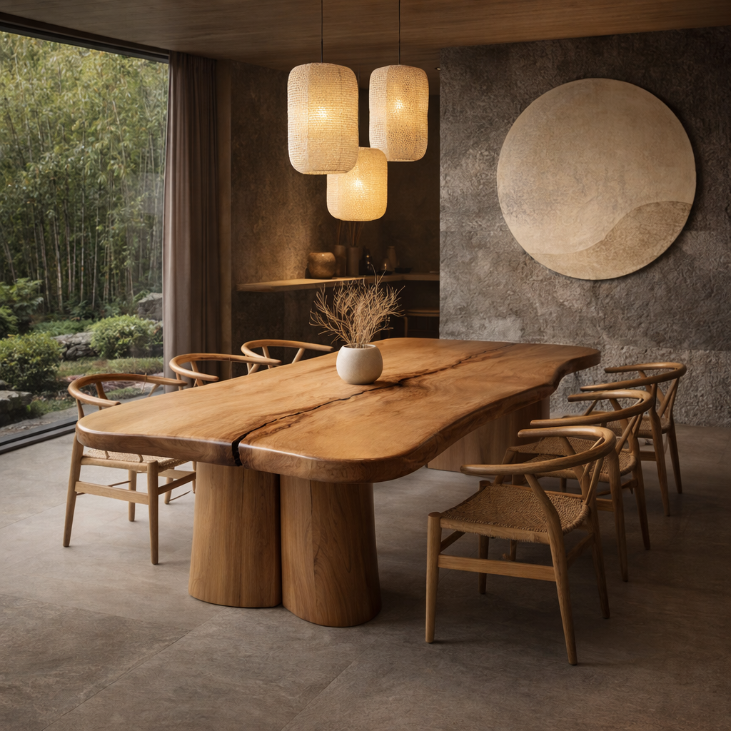Organic Sculptural Dining Table – Japandi Luxury Solid Wood Table for High-End Modern Homes