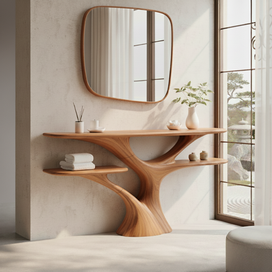 Handmade Solid Wood Console Table – Live Edge Rustic Sculpture Table