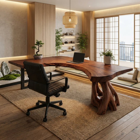 Sculptural Live Edge Office Desk – Handcrafted Solid Wood Luxury Statement
