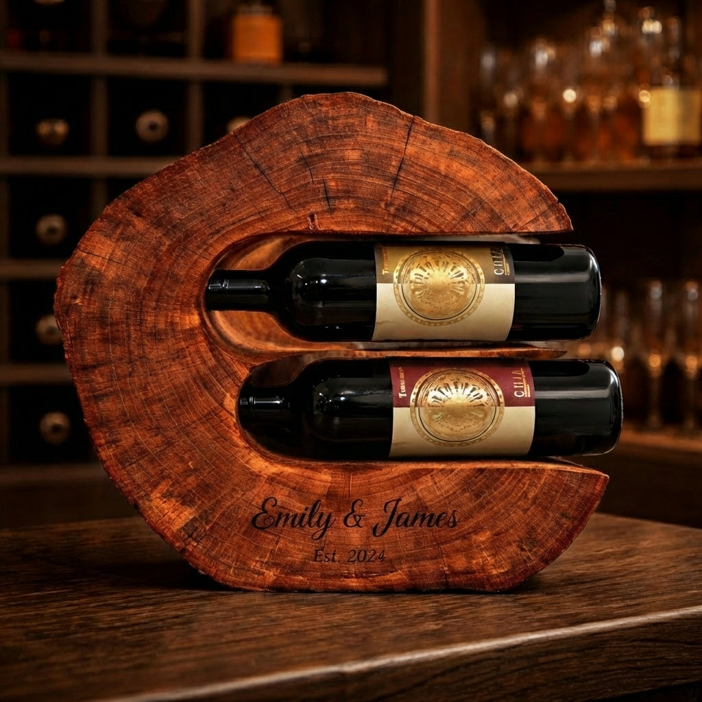 Luxury Wooden Wine Rack for 2 Bottles – Handcrafted Bar & Wine Cellar Decor