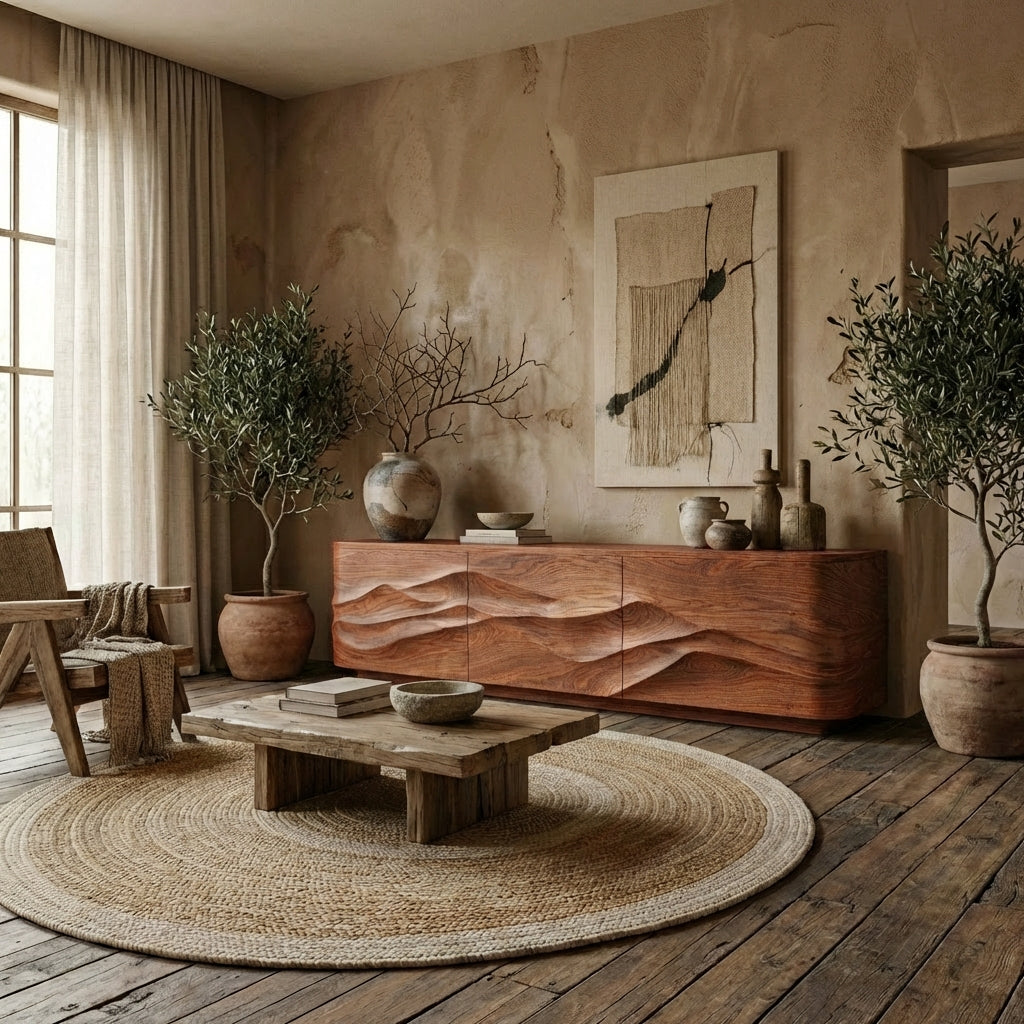 Sculptural Mountain-Inspired Solid Wood Sideboard - Handcrafted Luxury Storage Cabinet