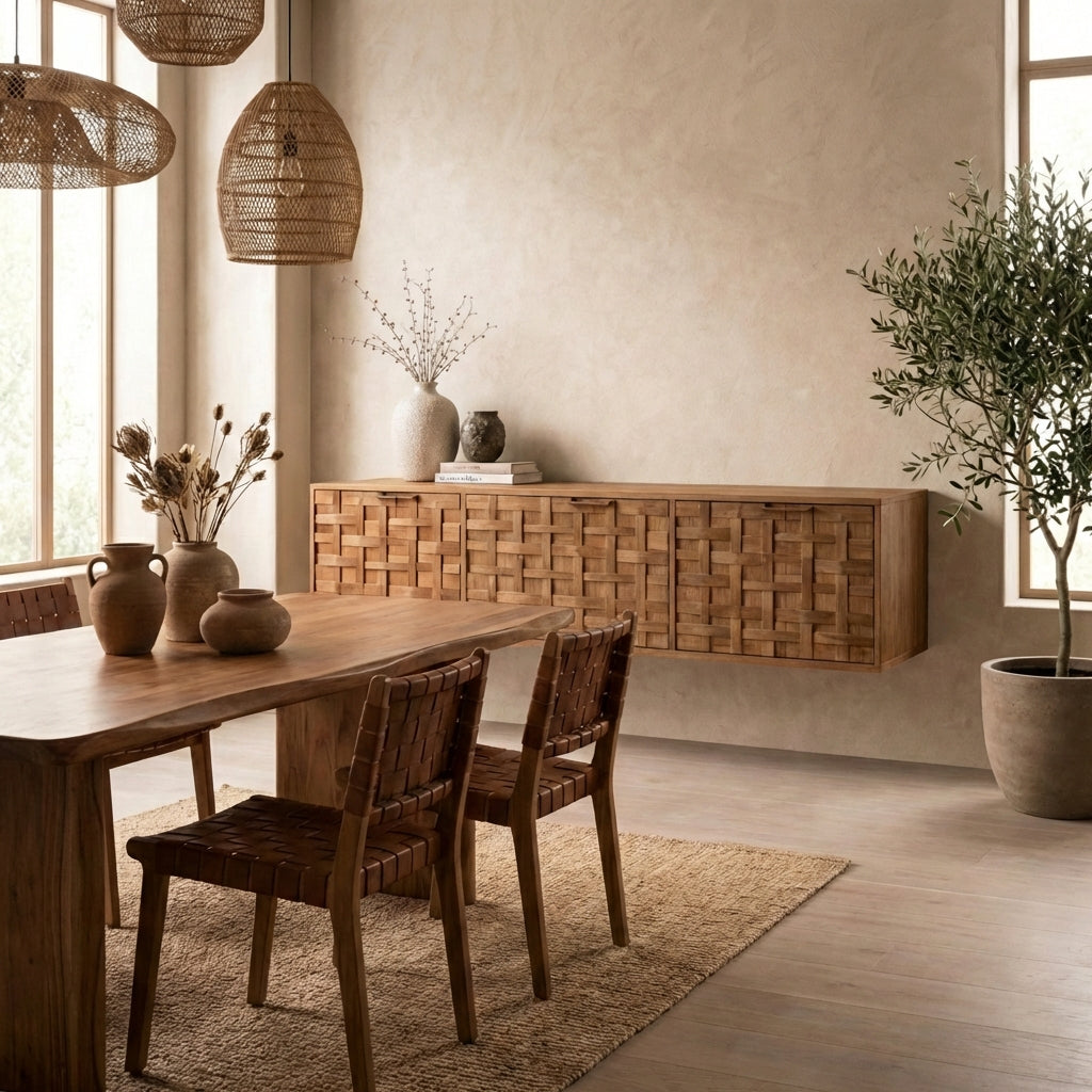 Floating Sculptural Wood Sideboard - Handcrafted Luxury Storage Furniture