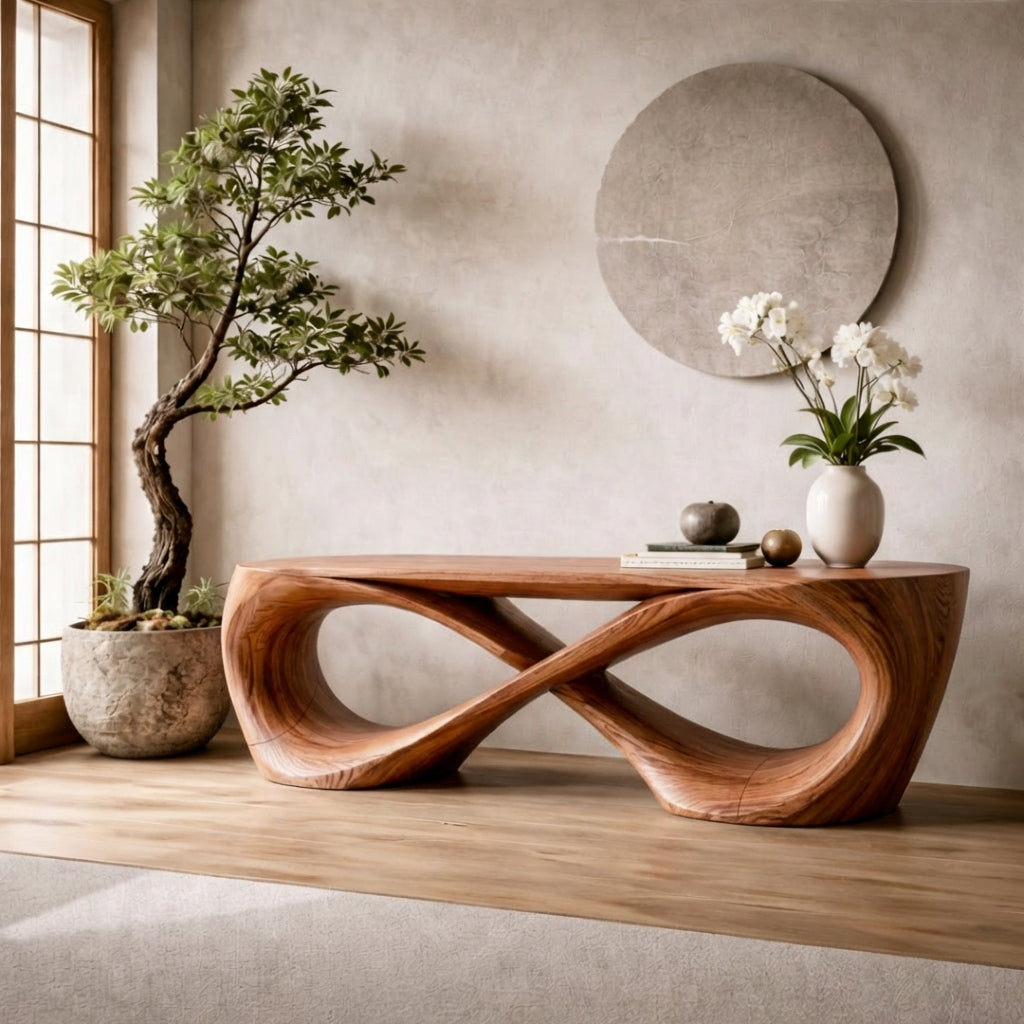 Infinity Sculptural Solid Wood Console Table – Handcrafted Luxury Statement Furniture