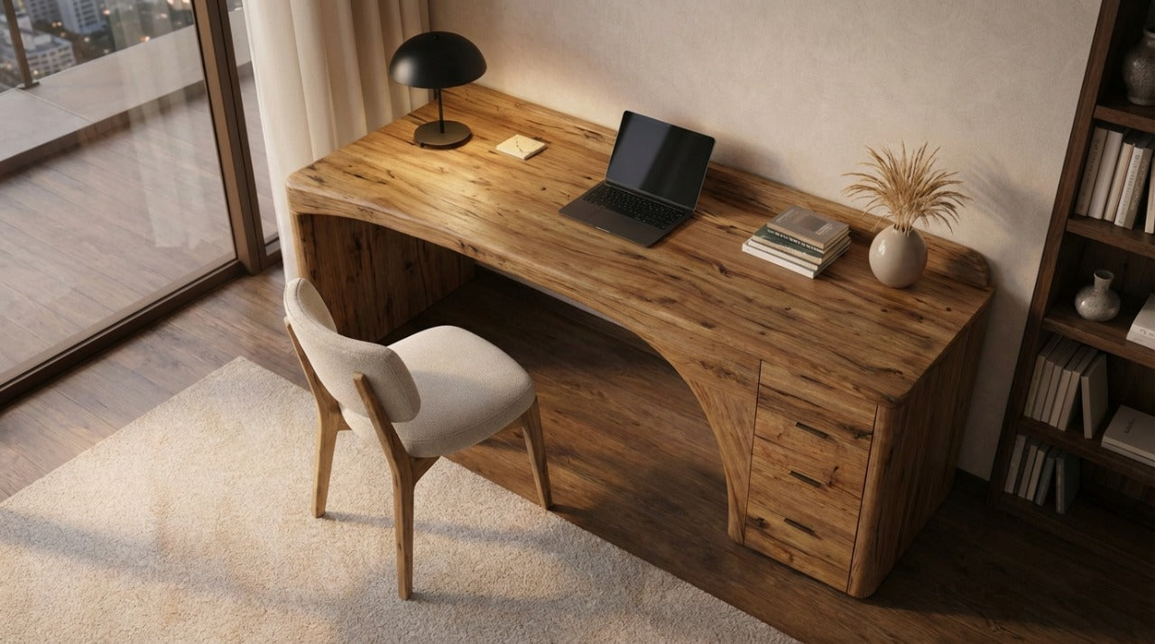 Handcrafted Sculptural Wood Desk – Premium Luxury Home Office