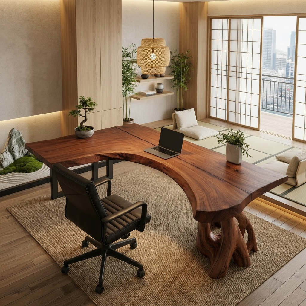 Sculptural Live Edge Office Desk – Handcrafted Solid Wood Luxury Statement