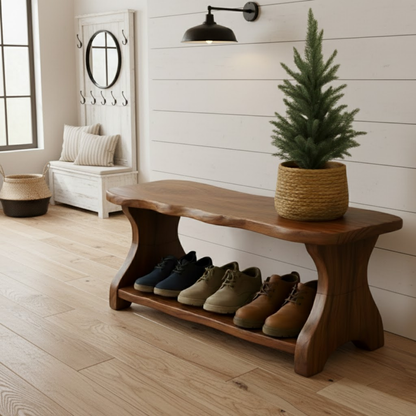 Live-Edge Solid Wood Shoe Bench – Organic Entryway Storage Seat