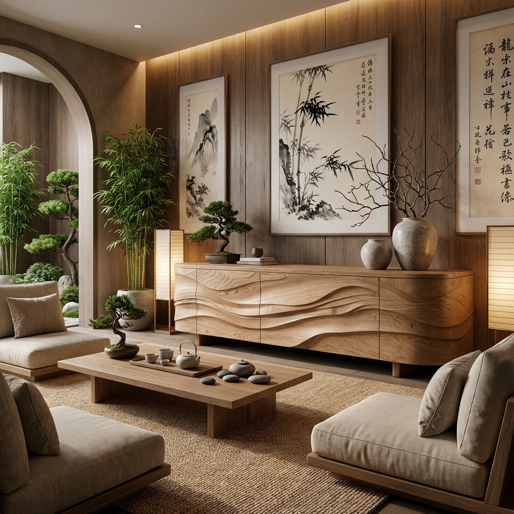 Sculptural Wave Solid Wood Sideboard – Luxury Statement for Refined Interiors