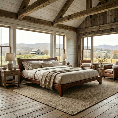 Sculptural Solid Wood Bed – Wave-Inspired Elegance for Luxury Bedrooms